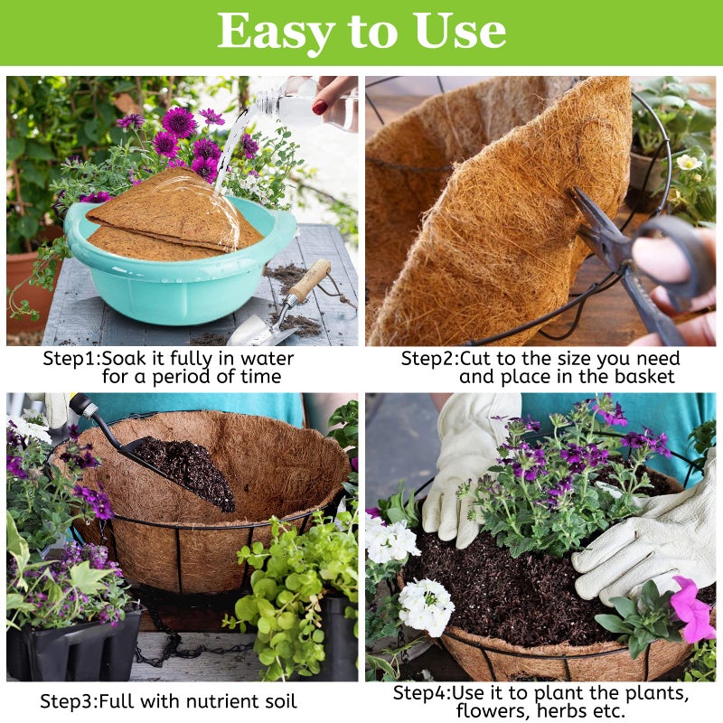 Riare 4 Pack 16 Inch Round Coco Liners Replacement  100% Natural Coconut Coir Liners for Hanging Baskets  Garden Flower Vegetables Planter Pot  Window Box  Fence  Decks - Image 5